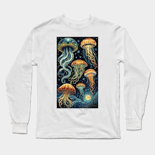 Starry Night's Aquatic Ballet: Van Gogh-Inspired Jellyfish Symphony Long Sleeve T-Shirt